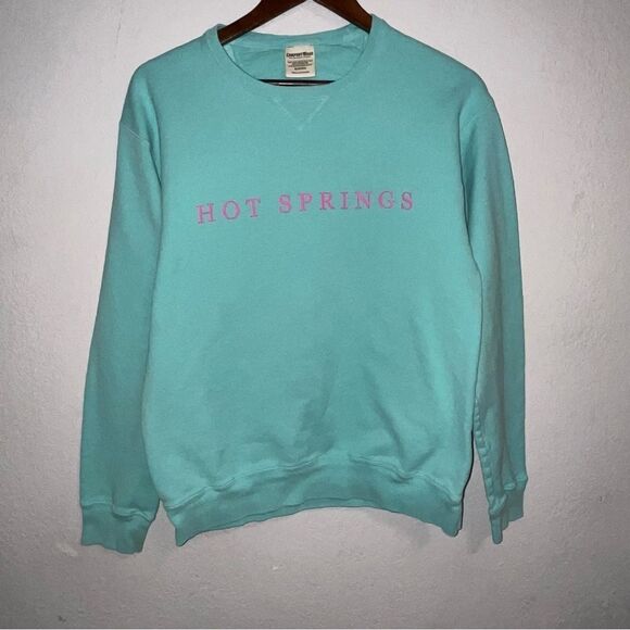 Women's Comfort Wash Hot Springs Arkansas Aqua Blue Crewneck Sweatshirt - Picture 2 of 6